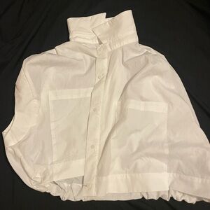 Cropped White Button-Front Shirt Panel